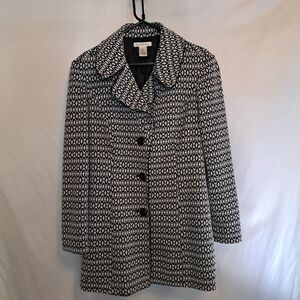 Susan Bristol Black and White Patterned Trench Coat Women's Medium